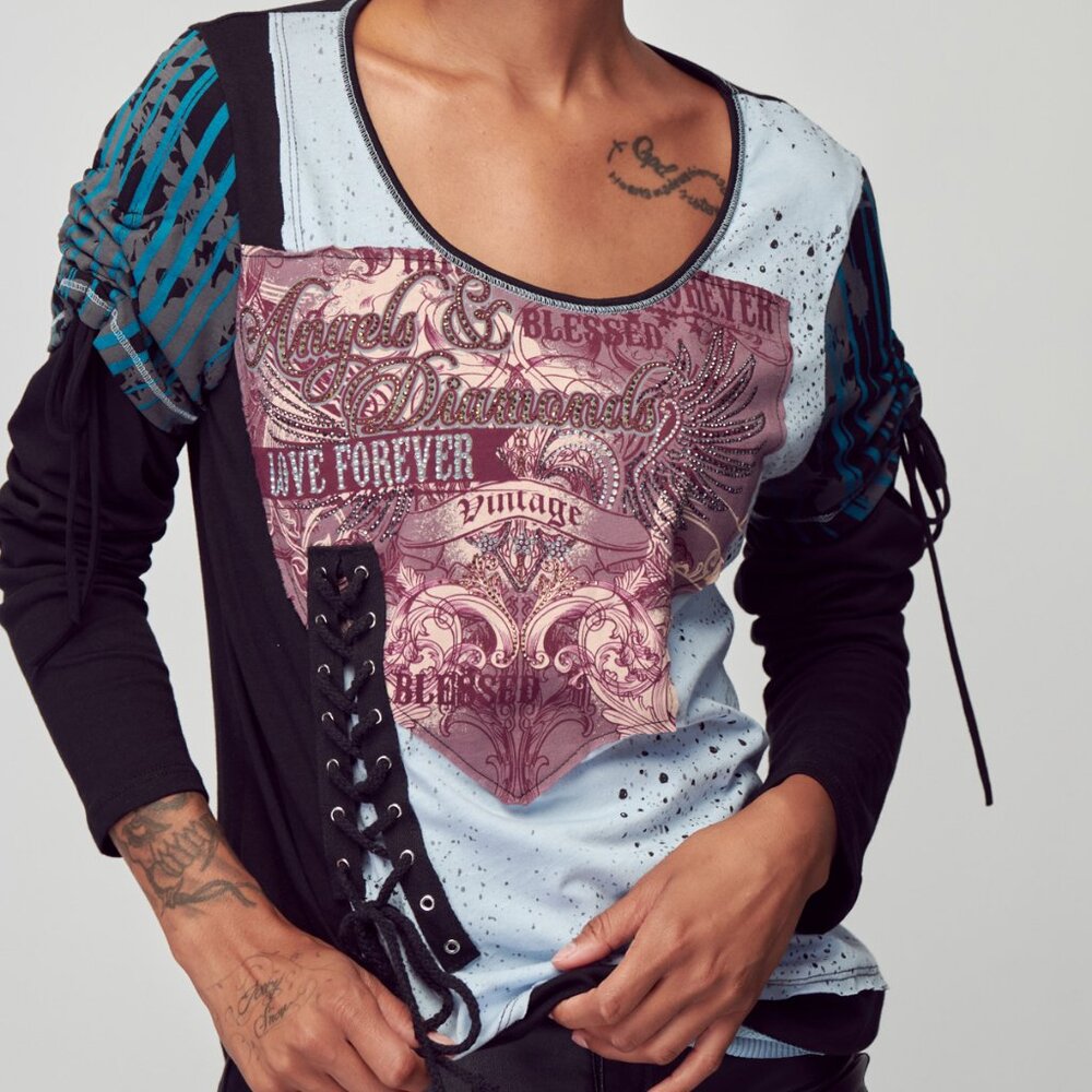 COPY - Women's Vintage Bling Angels & Diamonds Long Sleeve Detail Top
